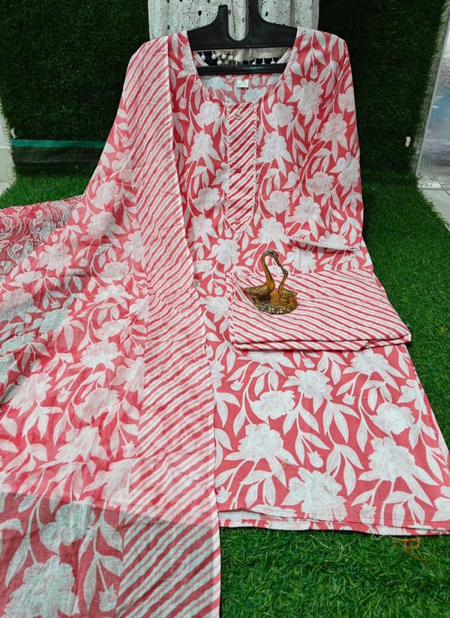 Cotton Pink Daily Wear Printed Readymade Straight Suit